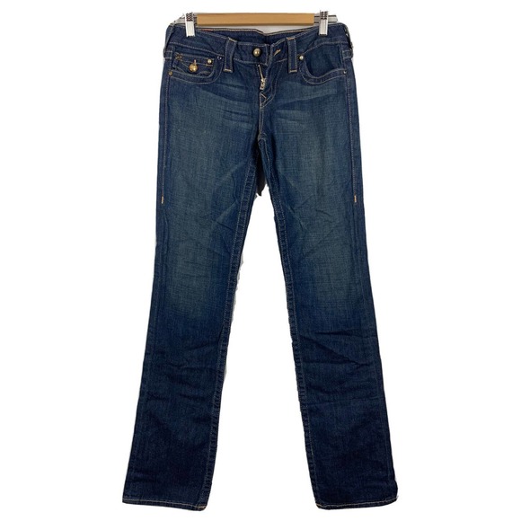 TRUE RELIGION Jeans STRETCH STRAIGHT W/ PAVE CRYSTAL on Front & back SIZE 28 - Picture 1 of 10